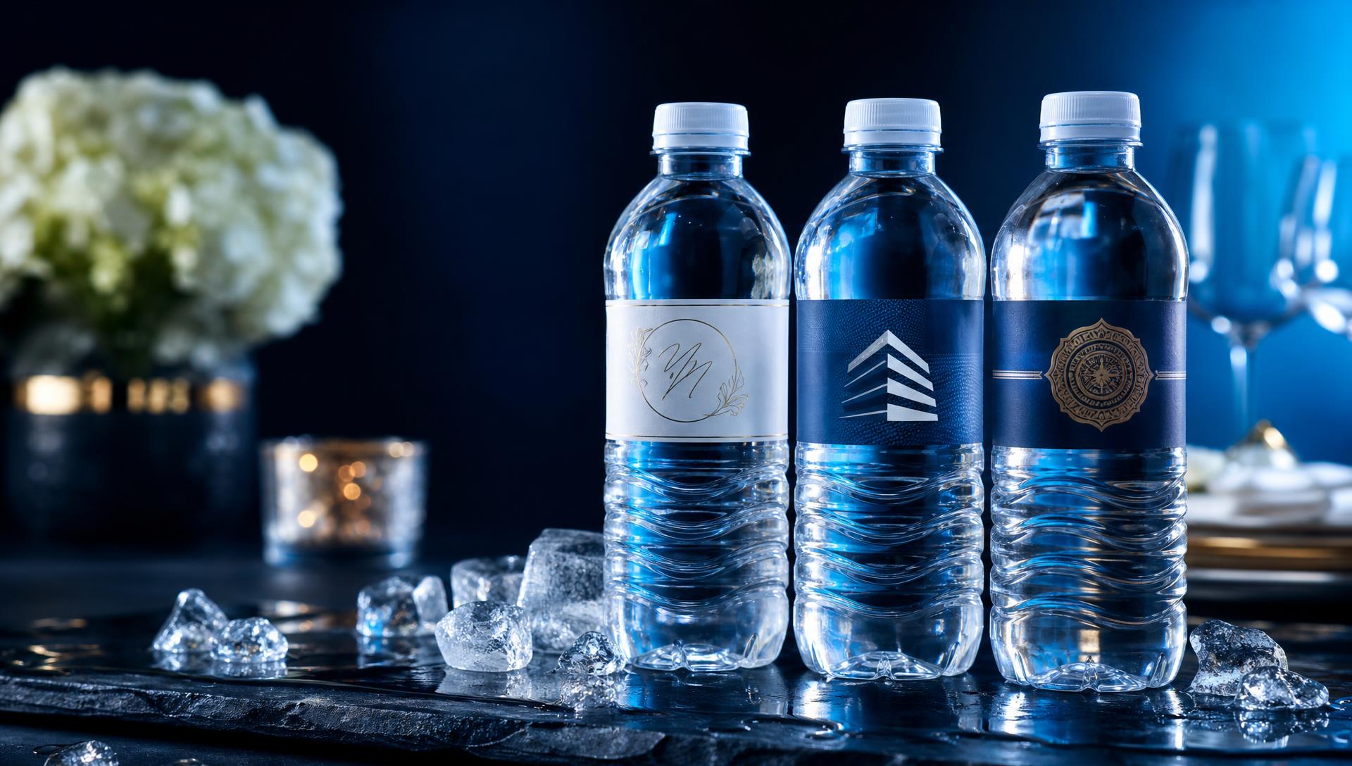 Premium custom-labelled water bottles for weddings, corporate events and celebrations